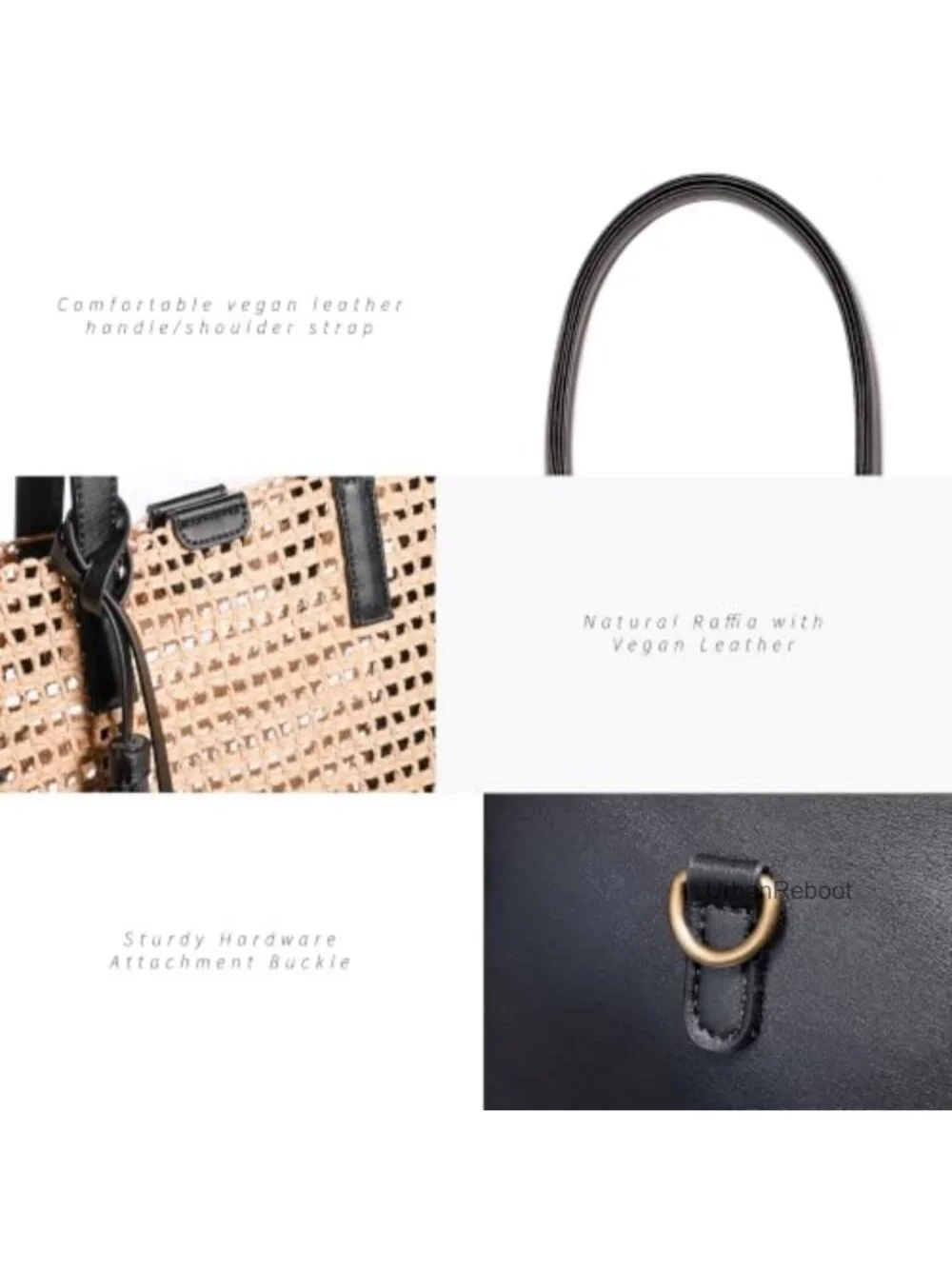 Woven Raffa Straw Tote Bag with Tassel, Vegan Leather Shoulder Handbag